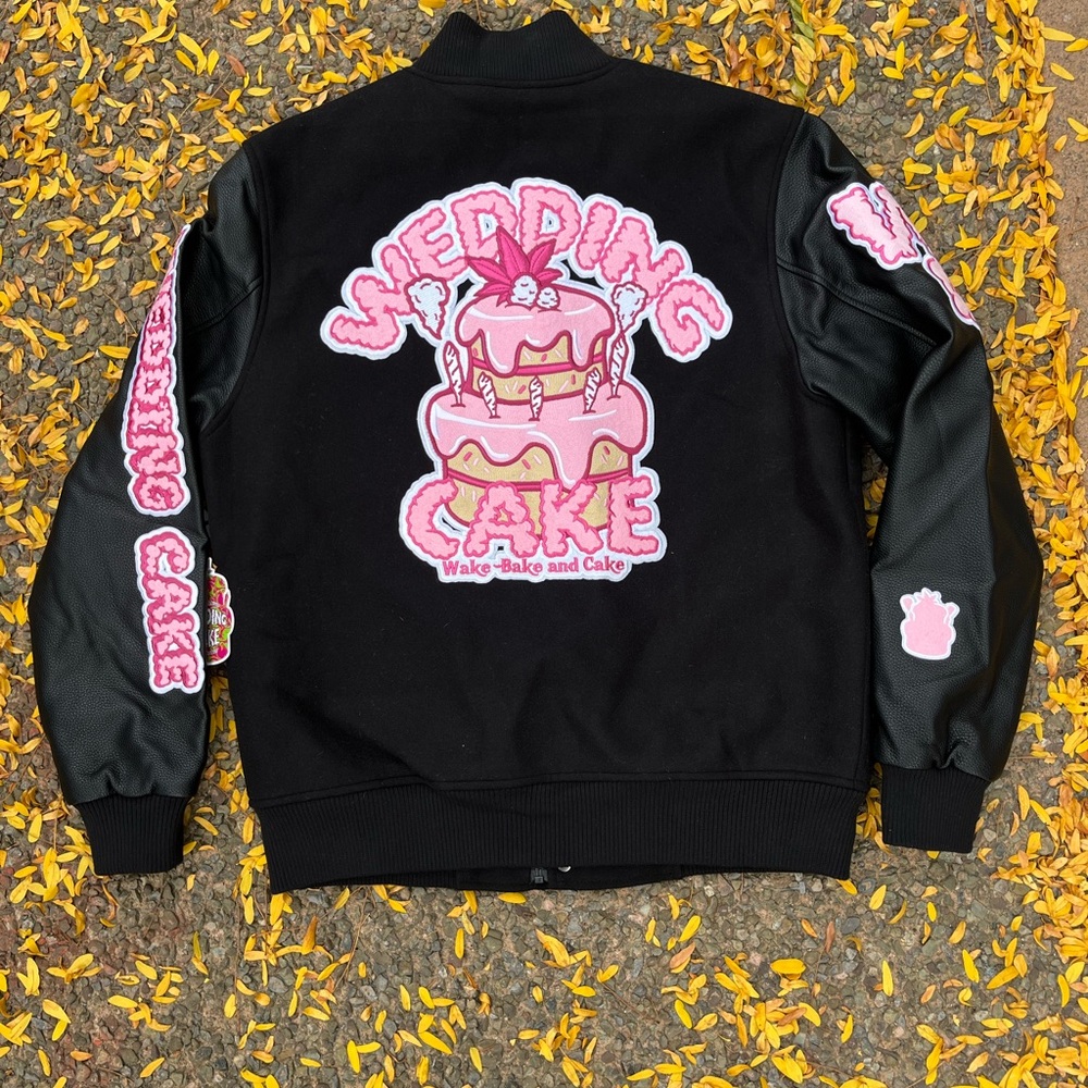 NEW Wedding Cake Varsity Jacket sz M wake bake and cake